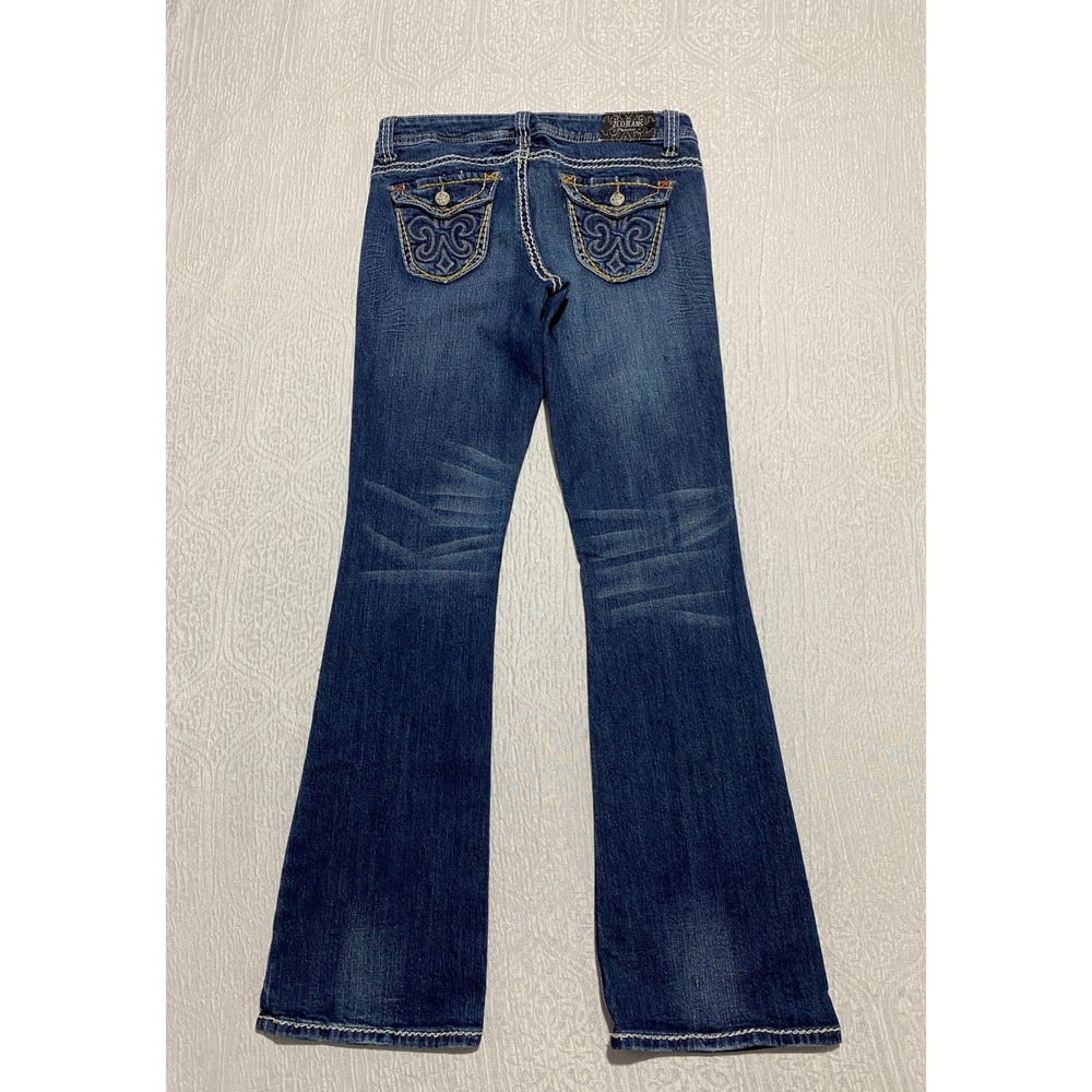 ZCO‎ Jeans Premium Blue Bootcut Distressed Embellished Whiskers Size 5 Pockets